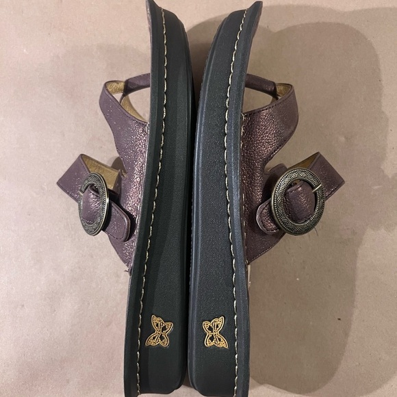 Alegria Shimmery Brown Genuine Leather Thong Strap Sandals Women’s Size 39 US 9 - Picture 4 of 9